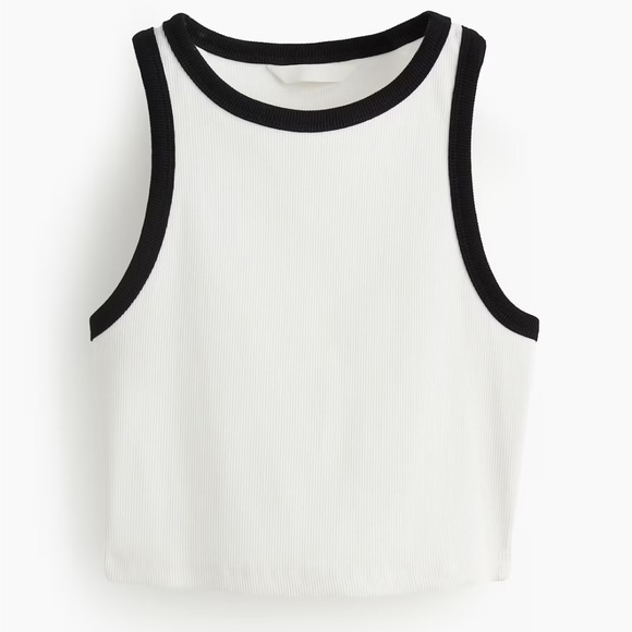 🆕 H&M Black and White Ribbed Sleeveless Cropped Tank Top - Picture 1 of 3